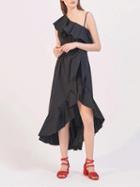 Choies Black One Shoulder Ruffle Asymmetric Hem Tie Waist Cami Dress