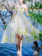 Choies Yellow Dipped Hem Sleeveless Lace Dress