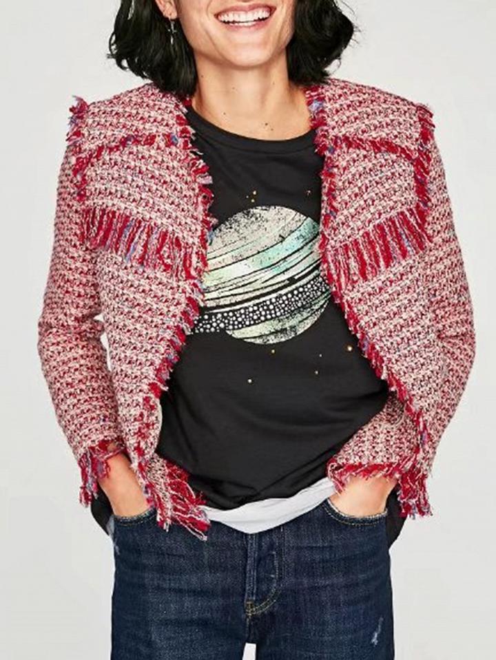 Choies Red Raw Hem Open Front Long Sleeve Coat