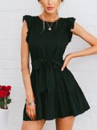 Choies Black Ruffle Trim Open Back Mini Dress