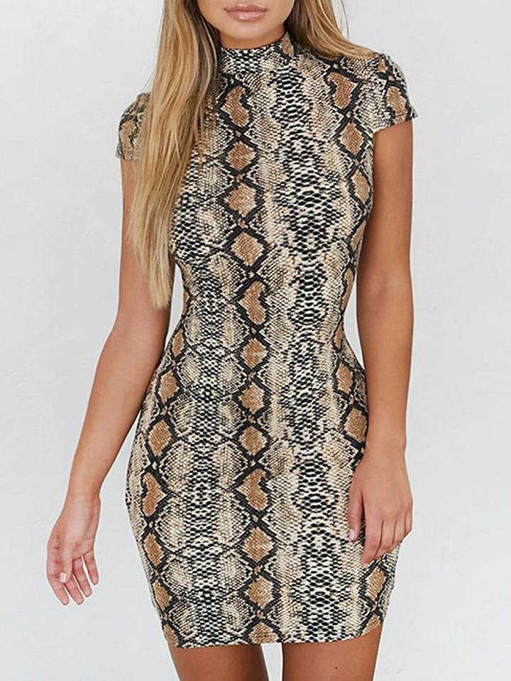 Choies Polychrome High Neck Snakeskin Cap Sleeve Bodycon Mini Dress