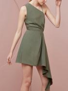 Choies Army Green One Shoulder Ruched Open Back Asymmetric Hem Dress