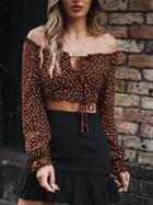 Choies Brown Chiffon Off Shoulder Polka Dot Print Chic Women Crop Blouse