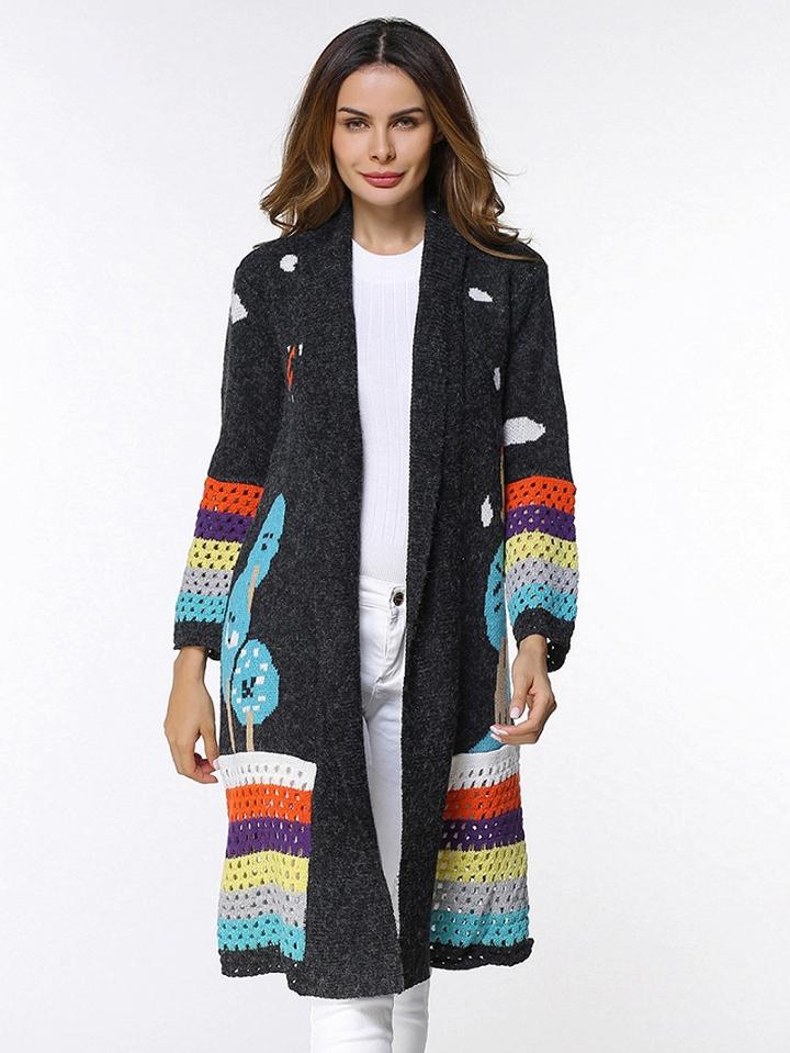 Choies Black Open Front  Pointelle Stitch Longline Cardigan