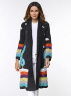Choies Black Open Front  Pointelle Stitch Longline Cardigan