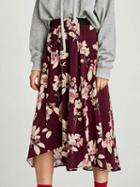 Choies Burgundy High Waist Floral Print Asymmetric Hem Skirt