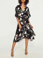Choies Polychrome V-neck Crane Print Tie Waist Midi Dress