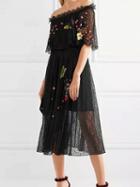 Choies Black Off Shoulder Embroidery Floral Sheer Lace Midi Dress