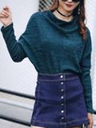 Choies Green Drop Shoulder Long Sleeve Knit Sweater