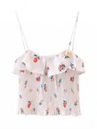 Choies Light Pink Floral Print Ruffle Shirred Cami Top