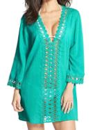 Choies Cyan Crochet V Neck Semi-sheer Poncho Cover Up Blouse