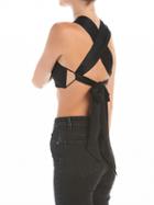 Choies Black V-neck Back Cross Crop Top