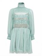 Choies Green High Neck Cut Out Insert Embroidery Lace Dress With Cami