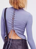 Choies Purple High Neck Lace Up Back Long Sleeve T-shirt