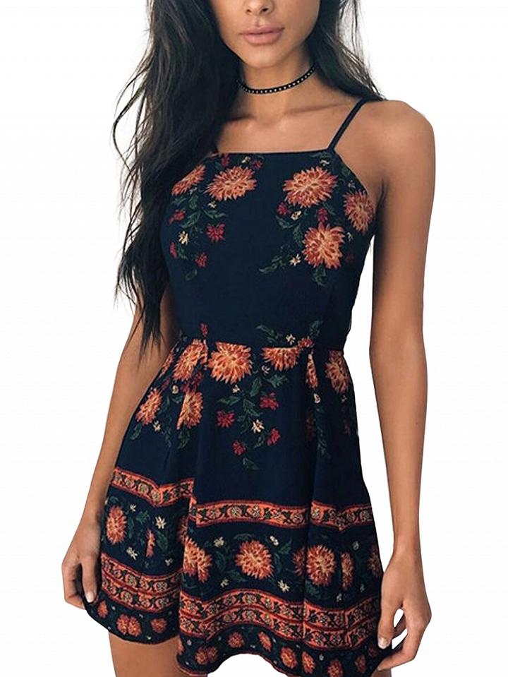 Choies Polychrome Floral Spaghetti Strap Mini Dress