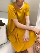 Choies Yellow Crew Neck Ruffle Hem Chic Women Dress