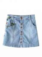 Choies Blue Light Wash Embroidery A-line Denim Skirt