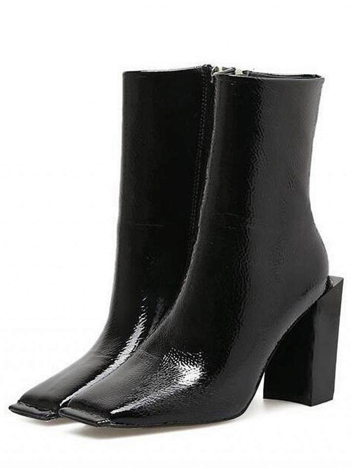 Choies Black Square Toe Leather Look Heeled Boots