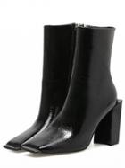 Choies Black Square Toe Leather Look Heeled Boots