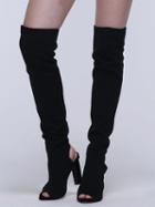 Choies Black Peep Toe Stretch Heeled Over The Knee Boots