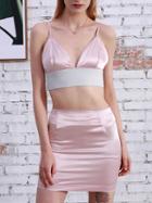 Choies Pink Spaghetti Strap Metallic Yarn Crop Top And High Waist Skirt