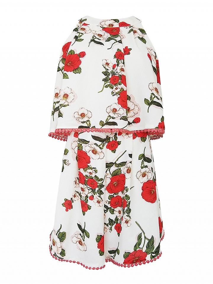 Choies Polychrome Floral Layered Top Tie Back Romper Playsuit