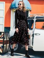 Choies Black Shoulder Strap Floral Print Asymmetric Hem Midi Skirt
