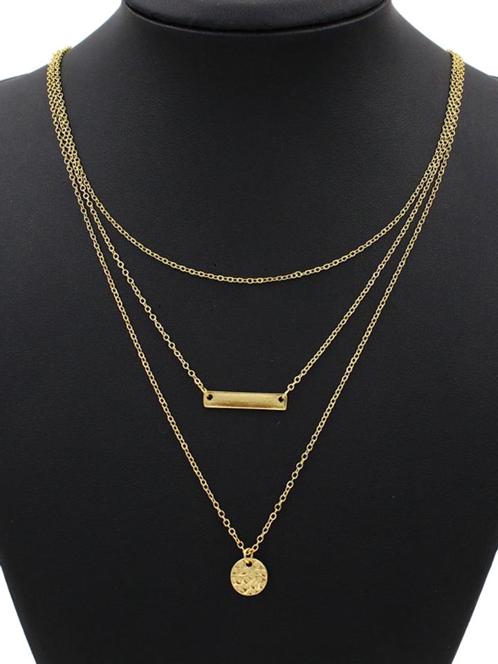 Choies Coin And Bar Pendant Multirow Charm Necklace