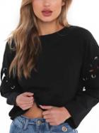 Choies Black Eyelet Lace Up Detail Sweatshirt