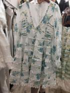 Choies Blue Plunge Floral Print Puff Sleeve Chic Women Mini Dress