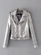 Choies Silver Lapel Ultimate Leather Look Biker Jacket
