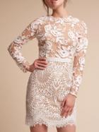 Choies White Long Sleeve Lace Mini Dress