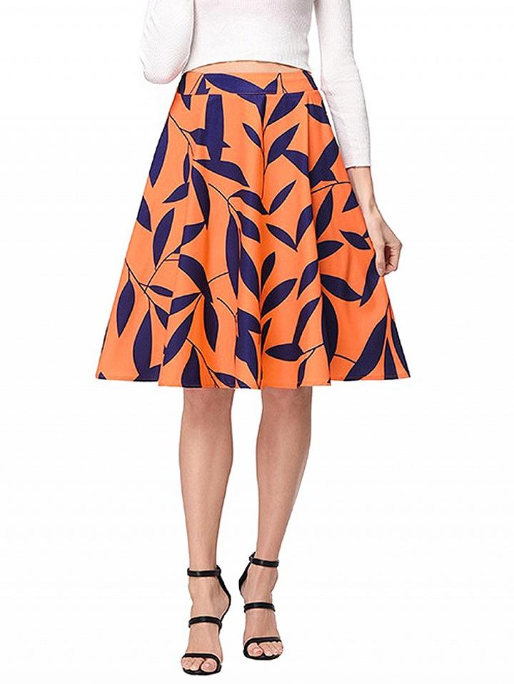 Choies Yellow High Waist Leaves Print Skirt