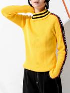 Choies Yellow Contrast High Neck Long Sleeve Knit Sweater