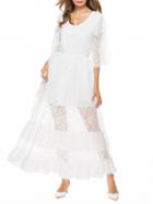 Choies White V-neck Lace Panel Maxi Dress