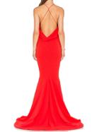 Choies Red V-neck Ruched Backless Plain Cami Floor Length Dress