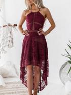 Choies Burgundy Cut Out Detail Lace Hi-lo Dress