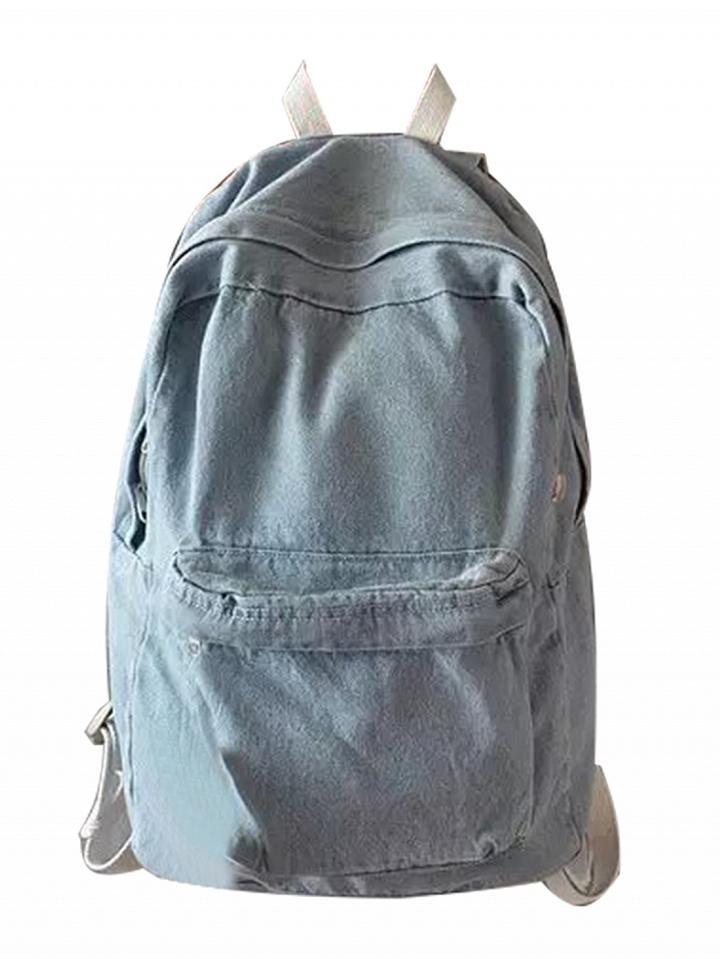 Choies Light Blue Pocket Front Back To School Denim Backpack