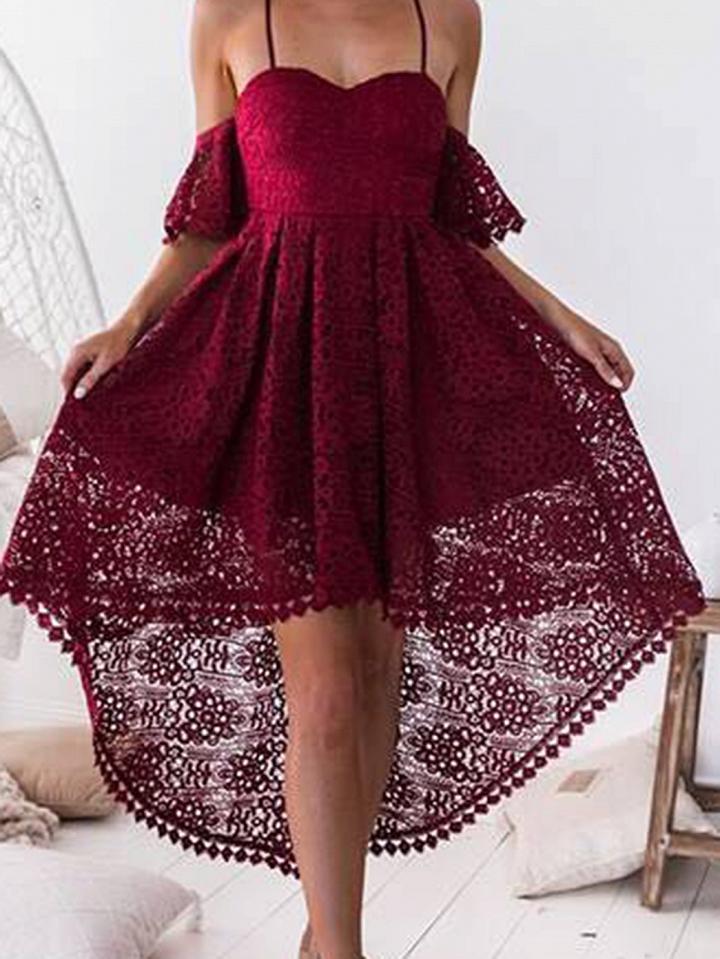 Choies Burgundy Fishtail Hem Open Back Chic Women Lace Cami Hi-lo Dress