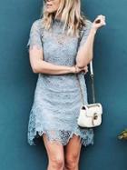 Choies Light Blue Tie Back Lace Mini Dress