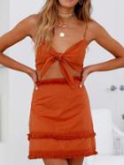 Choies Orange Tie Front Chic Women Crop Cami Top And High Waist Mini Skirt