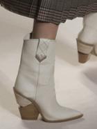 Choies White Microfiber Gap Detail Pointed Toe Chic Women Heeled Boots