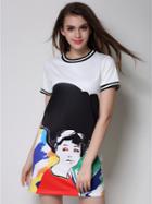 Choies White Character Print Short Sleeve T Shirt Dress