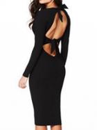 Choies Black Plunge Cut Out Back Long Sleeve Bodycon Dress