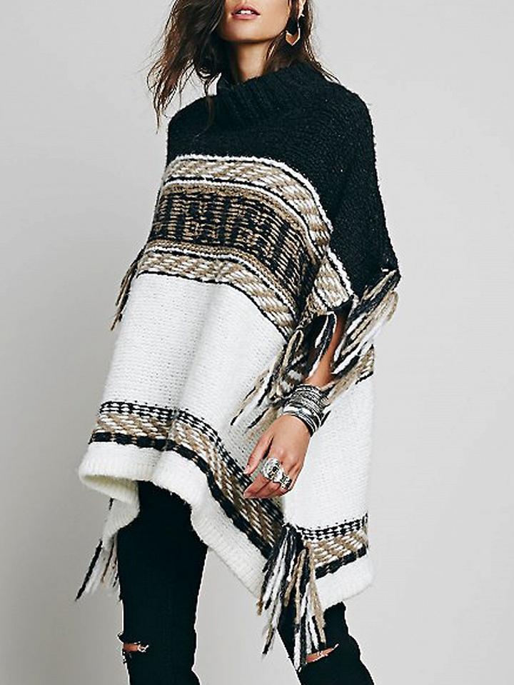 Choies Black Tassel Knit Poncho