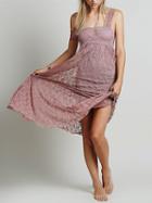 Choies Pink Thigh Split Side Lace Maxi Dress