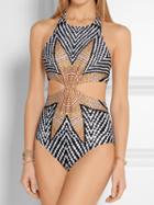 Choies Multicolor Halter Maple Leaf Open Belly One-piece Swimsuit