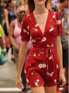Choies Red V-neck Floral Print Tie Waist Mini Dress