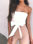 Choies White Strap Tied Zip Back Bandeau Top
