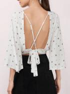 Choies White Wrap Floral Print Cross Back Wide Sleeve Top